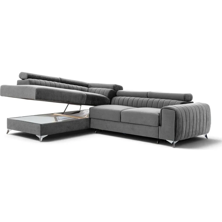 Ecksofa mit Schlaffunktion Sofa ELENI Stoff Kronos Flaschengrün Ottomane Links – Bild 3