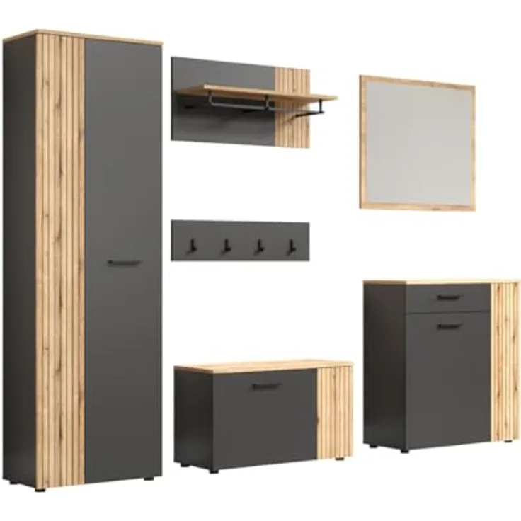 Garderobe Set Esteban in grau und Eiche Evoke 250 cm