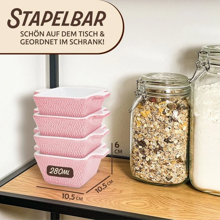 Praknu Auflaufform Mini Auflaufform Keramik 4er Set Stapelbar - Extra Hoch - Kratz und, Keramik, (4-St), Für Ofen & Airfryer geeignet - Backofenfest - Spülmaschinengeeignet – Bild 3