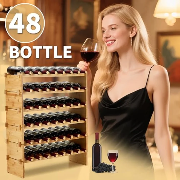 GarveeHome Weinregal Wein Regal Bambus Stapelbar Flaschenregal Flaschenständer AA-Qualität Ohne Schrauben, Platzsparend Für Keller, Bar, Küche & Esszimmer – Bild 3
