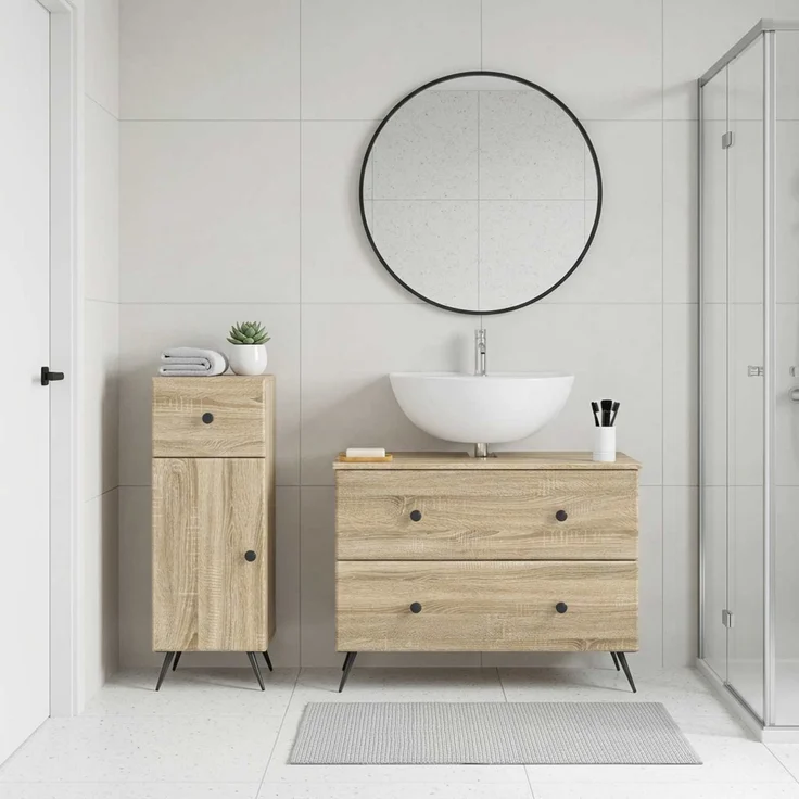 vidaXL 2-teiliges Badezimmer Schrank Set BREDA Sonoma-Eiche 3417722 – Bild 1