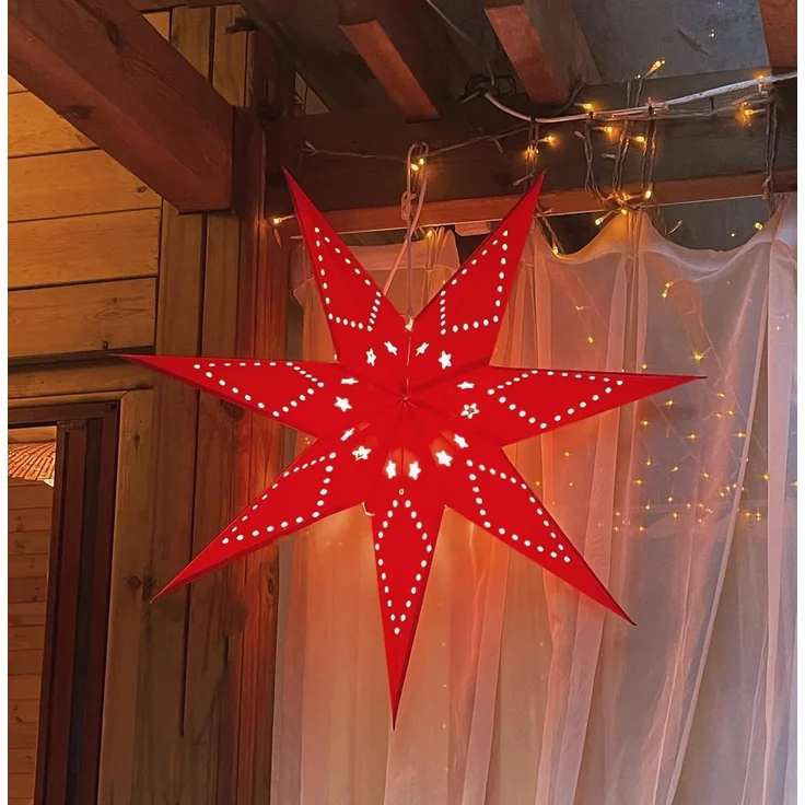 SALCAR LED Papierstern Weihnachten mit Beleuchtung, 3D Leuchtstern Fenster zum Aufhängen, 55cm Adventsstern mit E14 Lampe, LED Stern Weihnachtsdeko, Rot – Bild 7