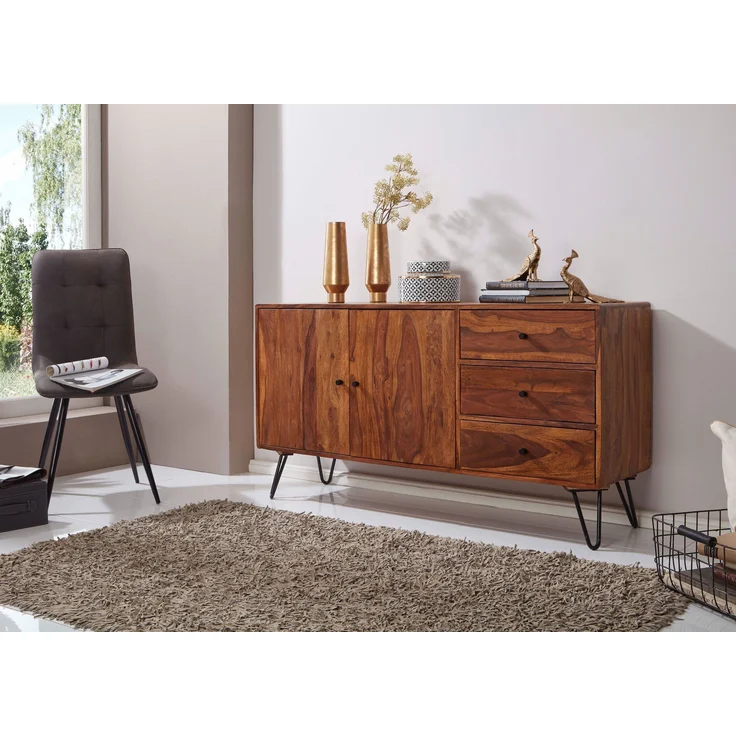 Sideboard WL5.629 Sheesham Massivholz 145x75x40cm Landhaus 3 Schubladen 2 Türen – Bild 5