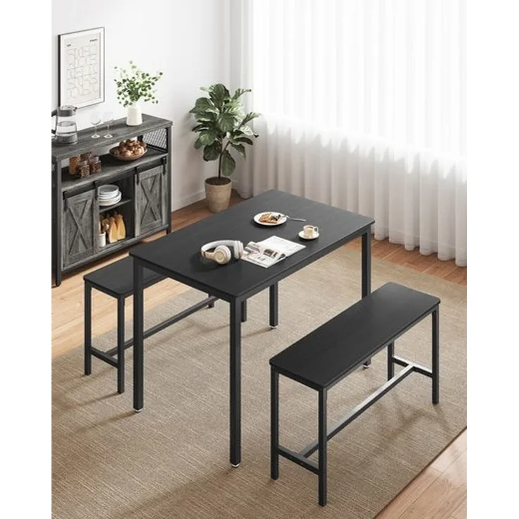 Vasagle Esstisch, Küchentisch-Set, 110 x 70 x 75 cm, mit 2 Bänken je 97 x 30 x 50 cm, Metallgestell, für Küche, Wohnzimmer, Esszimmer, Industrie-Design, von Songmics KDT070