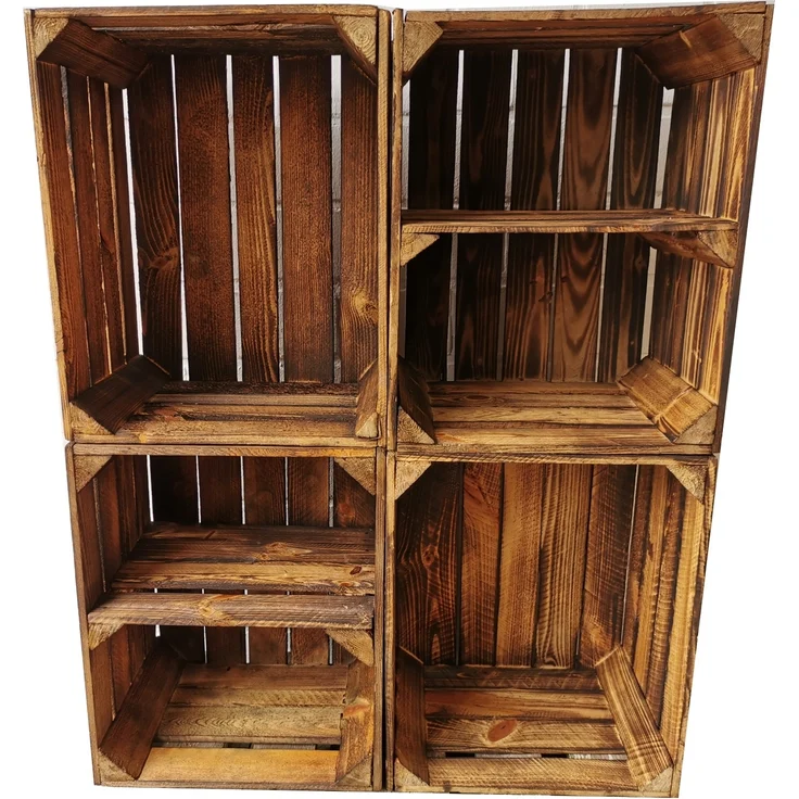 4er Set Boden Quer Obstkisten Weinkisten Vintage Geflammt 50 x 40 x 30 cm – Bild 1