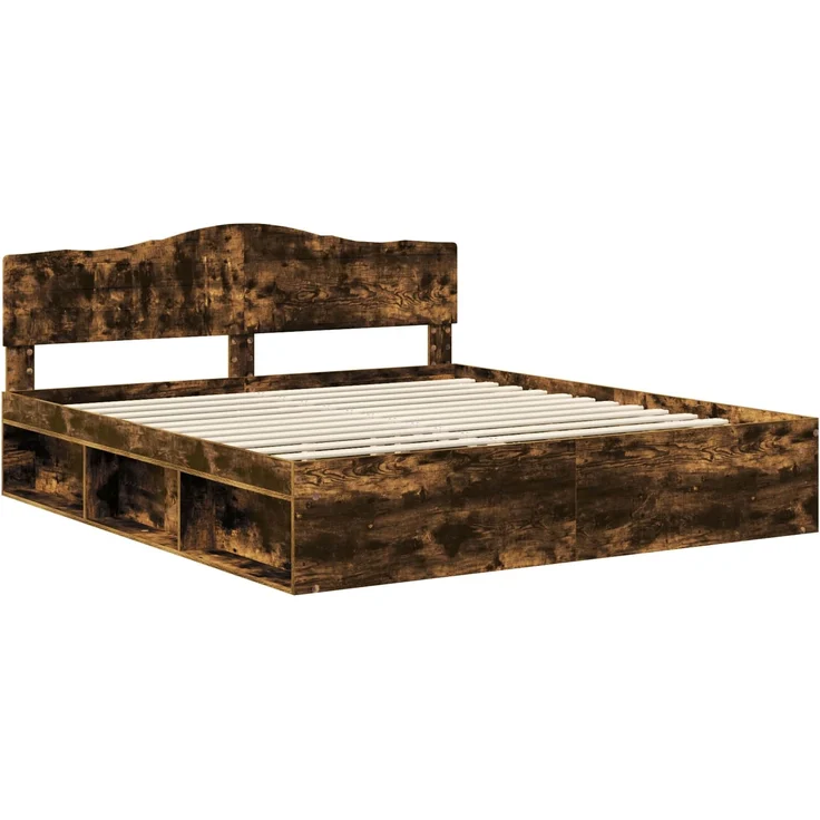 vidaXL Bettrahmen Geräucherte Eiche 180 x 200 cm Massives Kiefernholz 3412866 – Bild 3