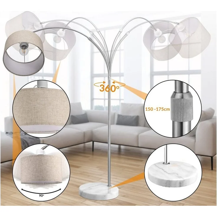 Monzana Bogenlampe schwenkbar / höhenverstellbar, Edelstahl / Polyester beige, 150-175 cm – Bild 2