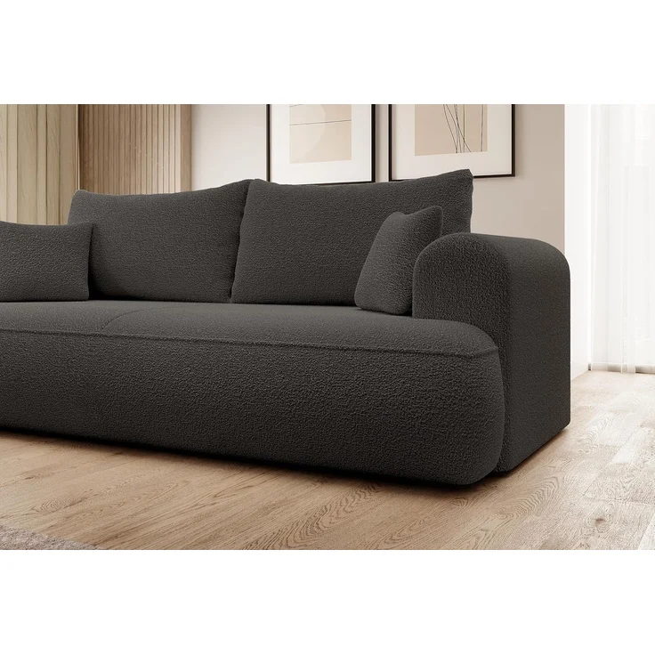 Selsey Sofa Schlafsofa Couch Mit Stauraum Schlaffunktion 3 Sitzer Pflegeleicht Polyurethanschaum Boucle Dunkelgrau OVO – Bild 2