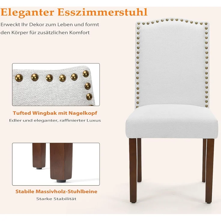 Sweetcrispy Esszimmerstühle 4er-Set, Hochwertige gepolsterte Leder-Esszimmerstühle mit Nagelkopfverzierung und Holzbeinen, Esszimmerstuhl für Schlafzimmer, Wohnzimmer, Esszimmer, Grau – Bild 6