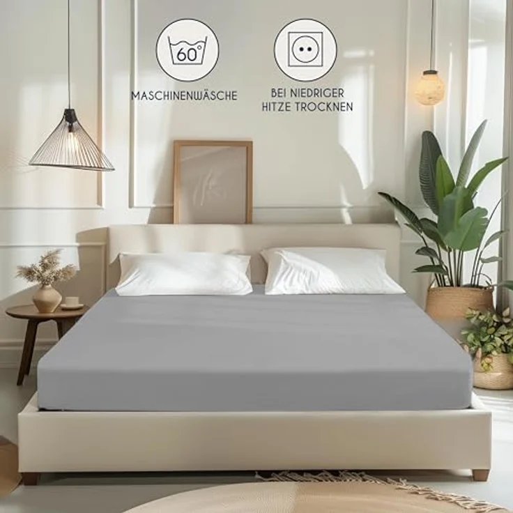 Dreamzie - Spannbettlaken 90x200 cm - Baumwolle Oeko Tex Zertifiziert - Grau - 100% Jersey Bettwäsche 90x200 – Bild 7