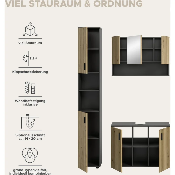 Badkombination B/H/T: 125x192x30 cm in Basalt Nachbildung und -- – Bild 10