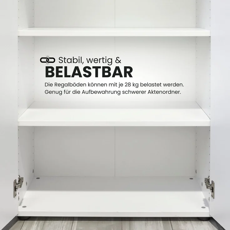 bümö Aktenregal & Schrank abschließbar, Büroschrank Regal Kombination Holz 80cm breit in Graphit/Asteiche - abschließbarer Schrank für's Büro & Arbeitszimmer, Büro Möbel Ordnerschrank, 968T2-G-R-BS – Bild 6
