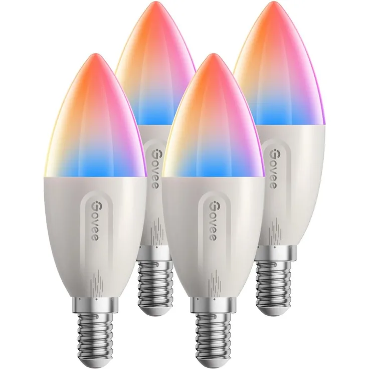 Govee Smarte Glühbirne E14, RGBWW LED Lampe, Funktionieren mit Matter, Alexa, Google Assistant, Smart Bulb E14 Glühbirne 450LM, dimmbare mit 16 Millionen DIY-Farben, 54 Szenen, 4 Stück