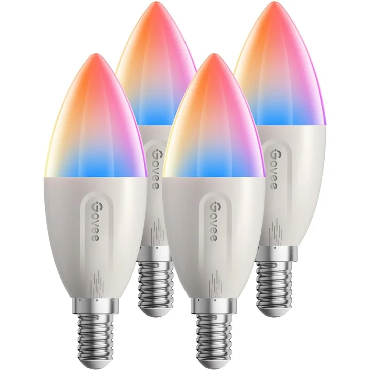Govee Smarte Glühbirne E14, RGBWW LED Lampe, Funktionieren mit Matter, Alexa, Google Assistant, Smart Bulb E14 Glühbirne 450LM, dimmbare mit 16 Millionen DIY-Farben, 54 Szenen, 4 Stück