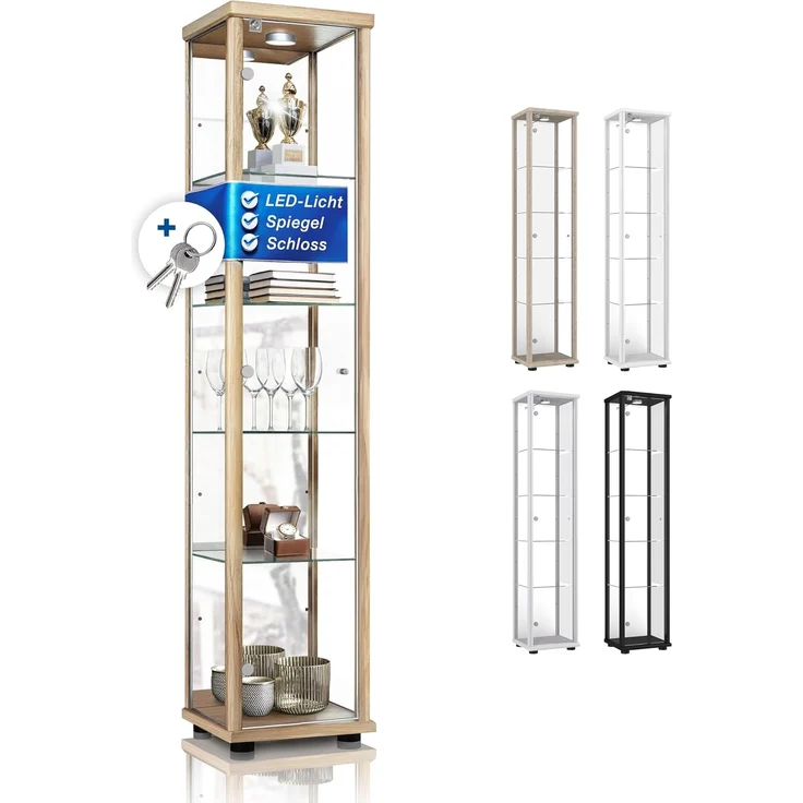 K-Möbel Glasvitrine C1083 (Glasvitrine (176x37x33 cm) mit 1 Glastür) Glasvitrine Stehend – Bild 1