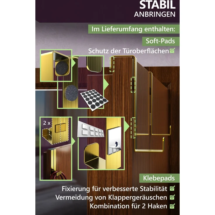 Aurelia Home Türhaken zum Einhängen, 10er-Set, Gold – ohne Bohren, bis 8 kg – Bild 6