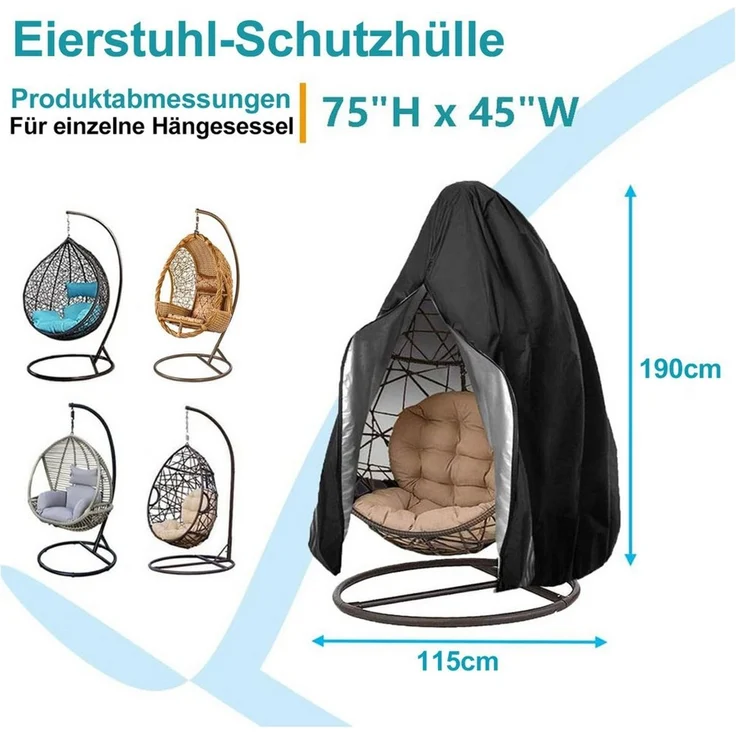 Mutig Gartenmöbel-Schutzhülle Hängesessel Abdeckung mit Reißverschluss, Wasserdichte, 190 * 115 cm (Abdeckung für Hängesessel, 210D Oxford-Gewebe, winddicht, UV-beständig, Stoff mit PU-Überzug, geeignet für Hängestühle und Schwebesessel), Geeignet für ... – Bild 2