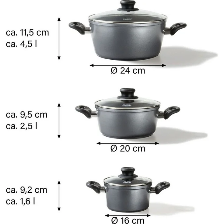 STONELINE Topf-Set, Aluminiumguss (6-tlg), mit echten Steinpartikeln, induktionsgeeignet, Designed in Germany – Bild 3
