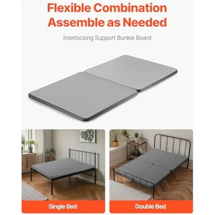VEVOR Bunkie-Boards für Twin-Size-Betten 1900x950x38 mm, 2-Teilig, Bunkie-Brett für Lattenrost, Bettstützlatten mit 200D Oxford-Gewebe, Holzmatratzenauflage, Matratzen-Unterbau, Grau – Bild 4