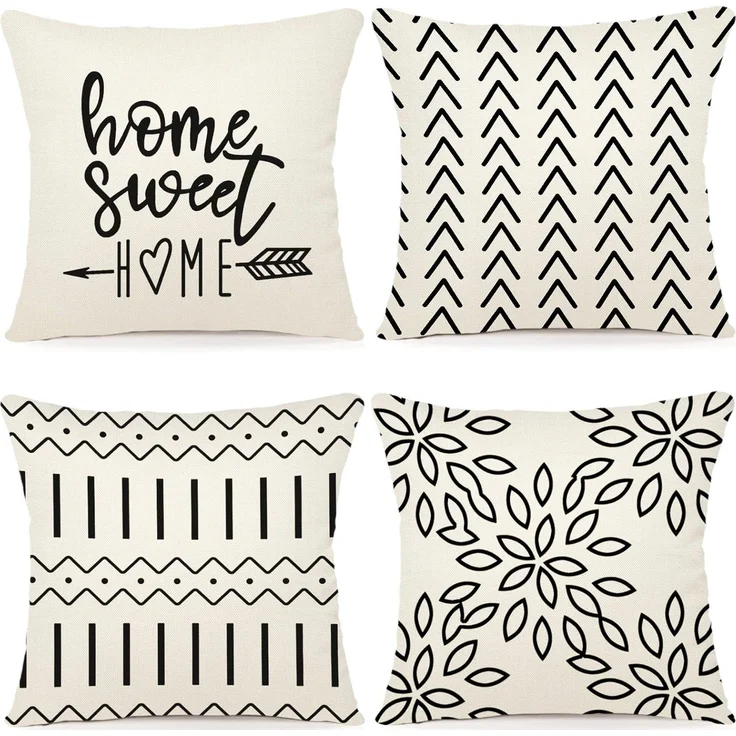 Kissenbezüge 45 × 45 cm 4er-Set Creme, Outdoor Leinen Kissenhüllen, Sofa Stuhl Bett Deko – Bild 1
