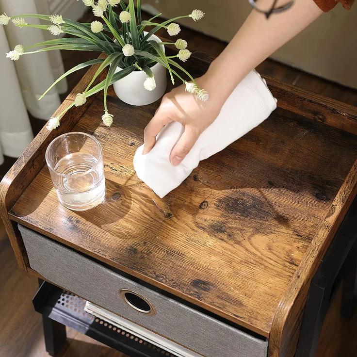 Nachttisch, Beistelltisch, Couchtisch, Regal mit herausnehmbarer Stoffschublade, Gitterablage, Metallrahmen, für Wohnzim – Bild 8