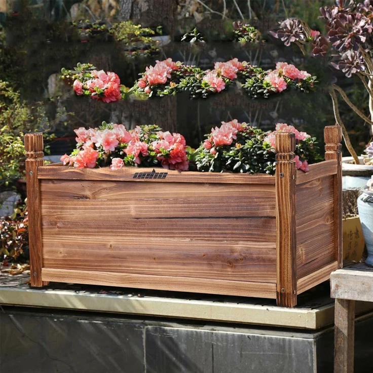 UNHO Blumenkästen Pflanzkasten Holz Pflanzkübel Rechteckig Blumenkasten Blumentopf Blumenkübel Hochbeet Frühbeet Garten Gemüsebeet Pflanzenkasten Tomaten 30x60x34 cm Braun – Bild 7