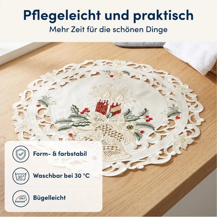 Stoffschmiede Tischdecke Weihnachten mit Spitzeneinsatz - Versch. Größen & Farben, Spitzeneinsatz – Bild 4