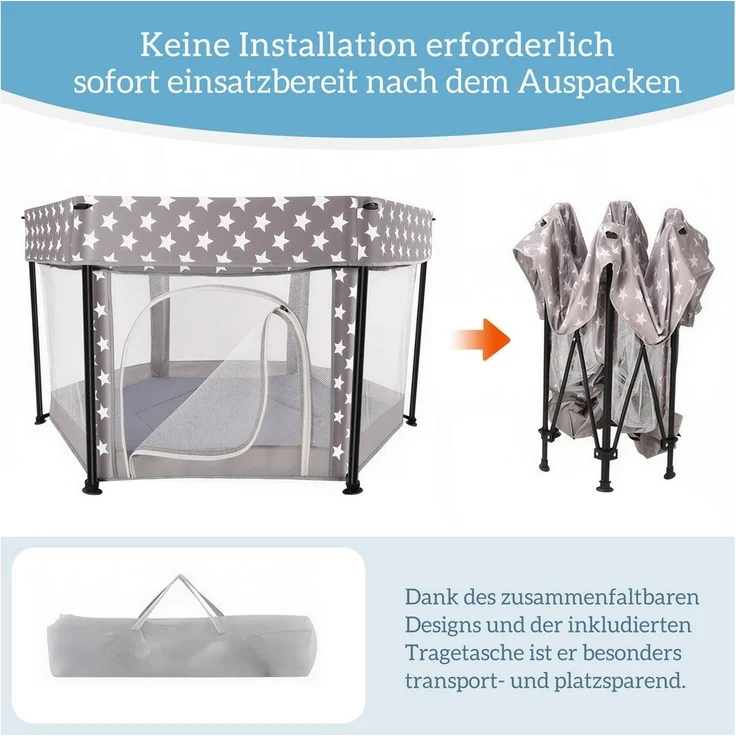 SEHAUSEU Laufgitter Laufstall baby zusammenfaltbar Krabbelgitter mit Spielmatte, mit Ozeanbällen, Tragetasche, Stehender Zugring – Bild 2