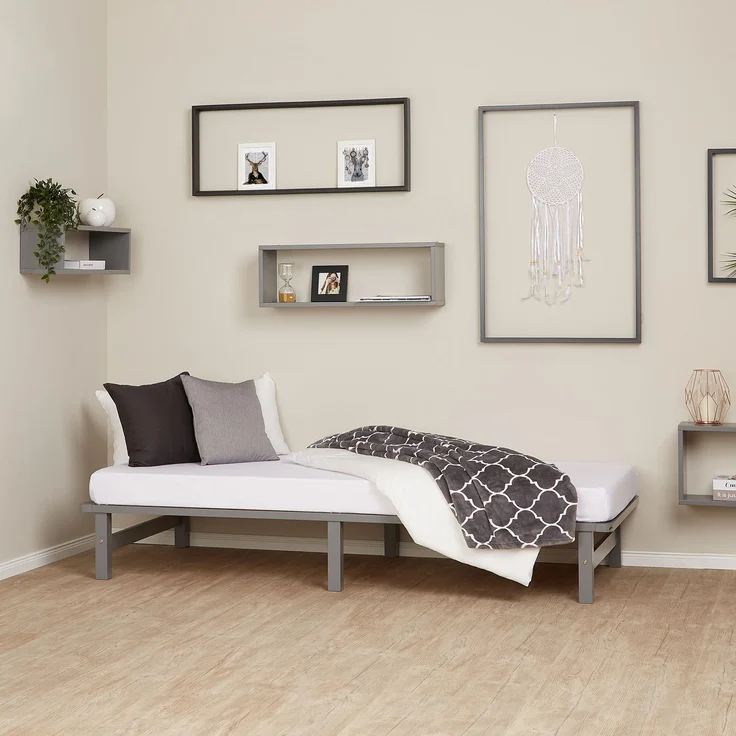 Holzbett 90x200 mit Matratze Holzbettrahmen Grau Palettenbett Einzelbett Bett Massiv Holz Bettgestell – Bild 2