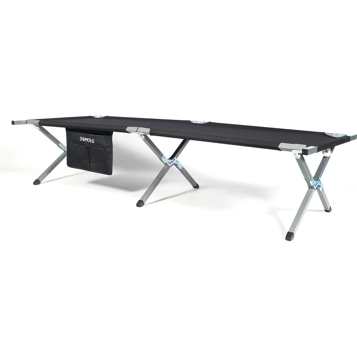 24Move Feldbett Feldbett, Gartenliege, Campingbett bis 180 kg, klappbar, zelten (schwarz, wasserabweisend, inkl. Seitentasche, 190 cm x 63 cm x 42 cm, inkl. Tragetasche für einfachen Transport) – Bild 2