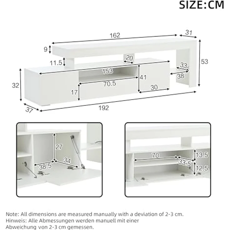 Ball & Cast TV Schrank (192×37×53cm) mit 3 Schränke, Fernseher Tisch Geeignet für Fernseher Um 85 Zoll, Bequeme Montage, Weiß – Bild 10