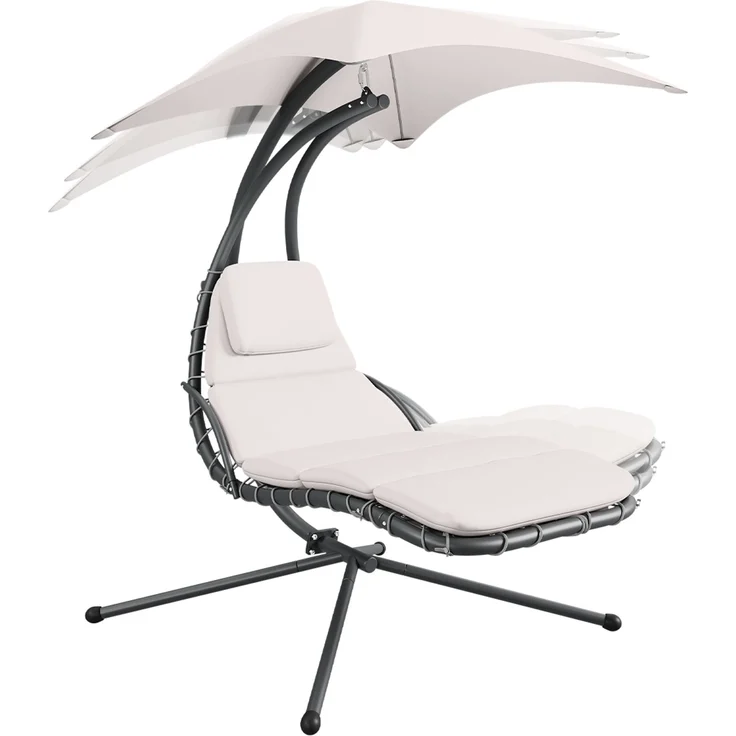 STEELSØN 'Nyria' Schwebeliege mit Sonnenschirm, Hängeliege mit Sitzpolstern, wetterfest, bis 120 kg belastbar, beige – Bild 1