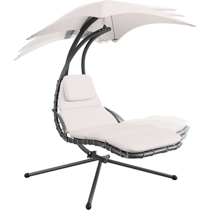 STEELSØN 'Nyria' Schwebeliege mit Sonnenschirm, Hängeliege mit Sitzpolstern, wetterfest, bis 120 kg belastbar, beige