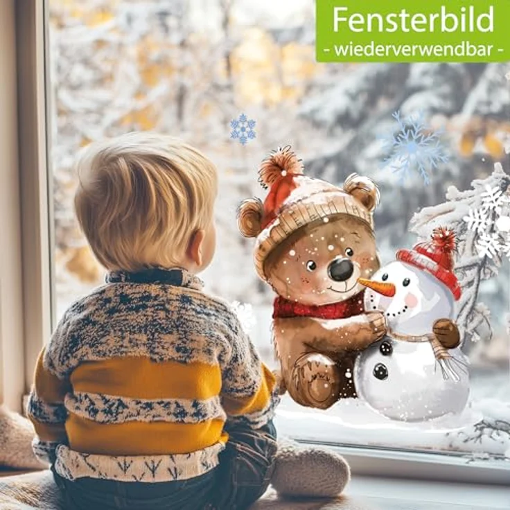 Sunnywall Fensterdekoration Kinderzimmer Fensterbild Winter, beidseitigger Druck, statisch haftend – Bild 3
