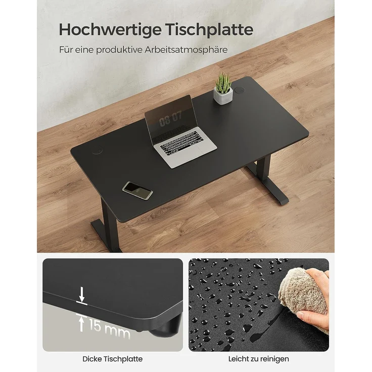 SONGMICS Höhenverstellbarer Schreibtisch elektrisch, Tischgestell, Schreibtischständer mit Motor, stufenlos verstellbar, 120 x 60 x (73-114) cm, Stahl, schwarz LSD011B02 – Bild 5