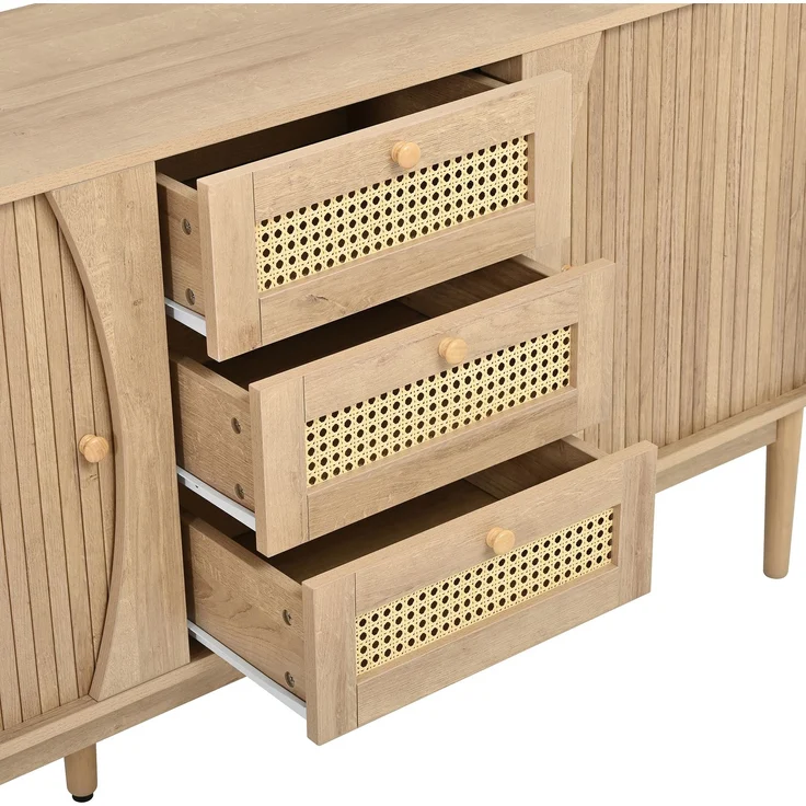 ZUBALIYA Kommode 141x40x77 cm, mit verstellbaren Einlegeböden, aus MDF, Natur – Bild 19