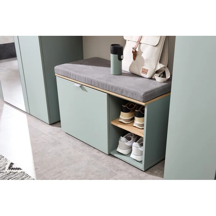 Stella Trading BARI Schuhbank in Schilfgrün, Artisan Eiche Optik FSC-Zertifiziert - Moderne Sitzbank mit Stauraum für Ihren Flur - 78 x 50 x 38 cm (B/H/T) – Bild 2