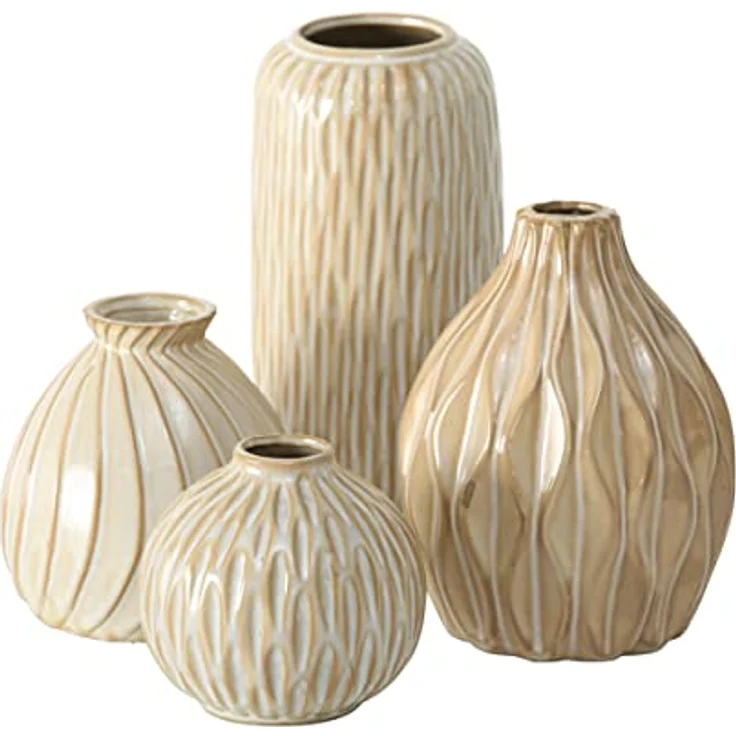 Boltze Vase Zalina 4-teilig, Keramik Vasen-Set für Blumen/Trockenblumen/Pampasgras, Höhe 9-15 cm, Weiß – Bild 1