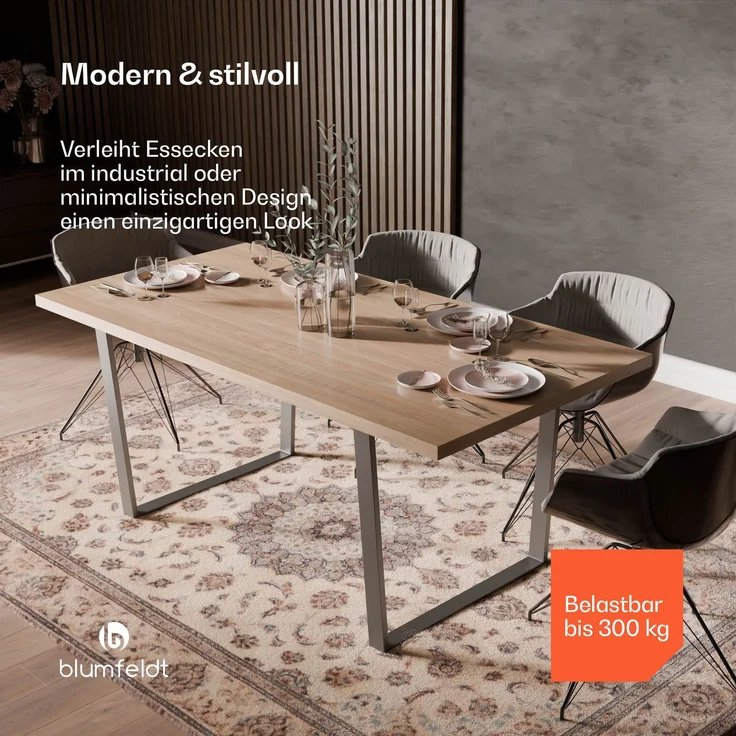 Blumfeldt Bearsdon Esstisch – Farbe Walnuss MDF-Tischplatte 180x90 cm, Schwarze Tischbeine aus Metall, Industrieller Loft-Stil, Hitze- und Kratzfest, Perfekt für Esszimmer und Küche – Bild 3