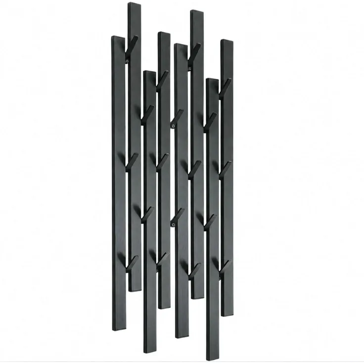 DanDiBo Garderobe Wand Schwarz Metall 96612 / 96782 Wandgarderobe mit 18 Haken Schmal Flurgarderobe Modern Hakenleiste Garderobenhaken