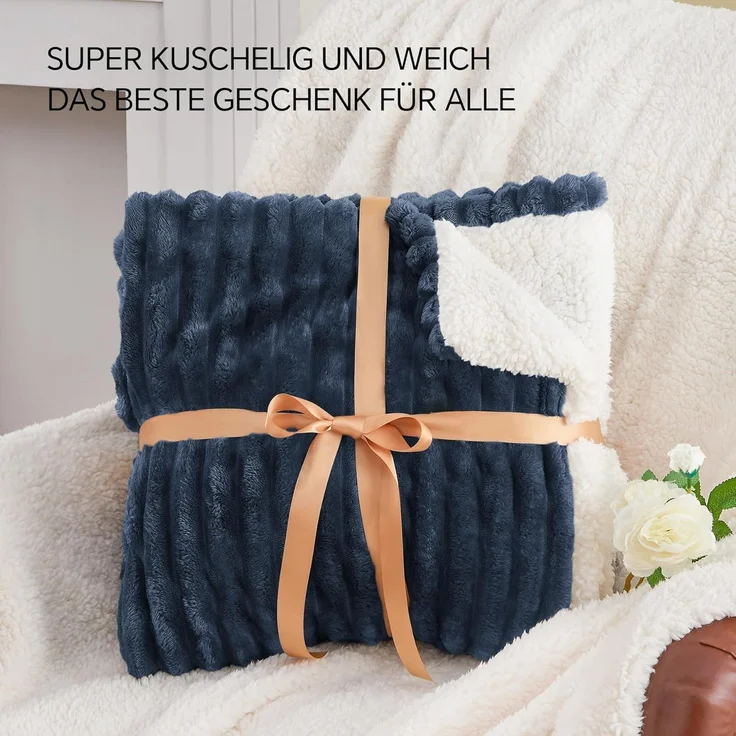 BEDELITE Kuscheldecke Flauschig Decke 150x200 - Dicke XL Sherpa Decken Blau für Couch, warme Cord Kuscheldecken Dunkelblau weiche Fleecedecke Wohndecke als Couch Überwurf für Wohnzimmer – Bild 7