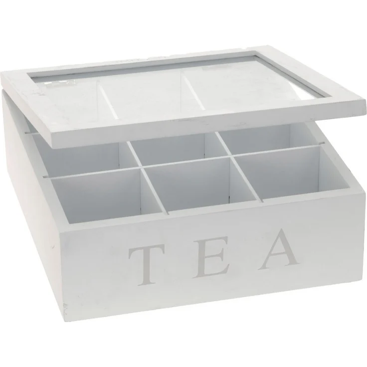 mucHome Teebox aus Holz mit 9 Fächern Weiß/Schwarz Teekasten – Bild 2