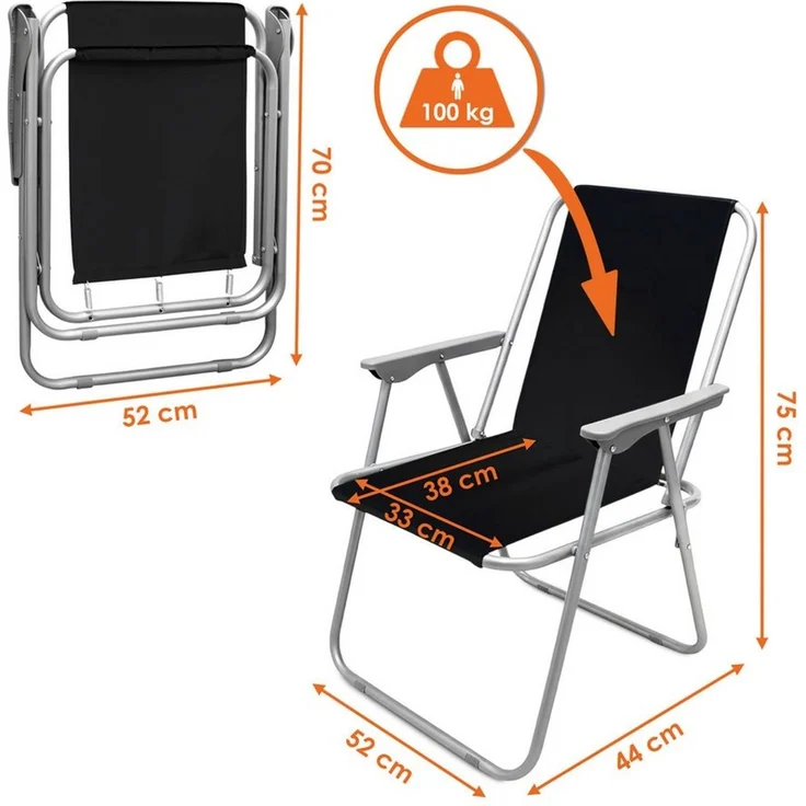 Spetebo Klappstuhl Camping Stuhl mit Armlehnen belastbar bis 100 kg (75 x 52 x 44 cm, 1 St), Leichtes Gewicht von nur 1,8 kg – Bild 2