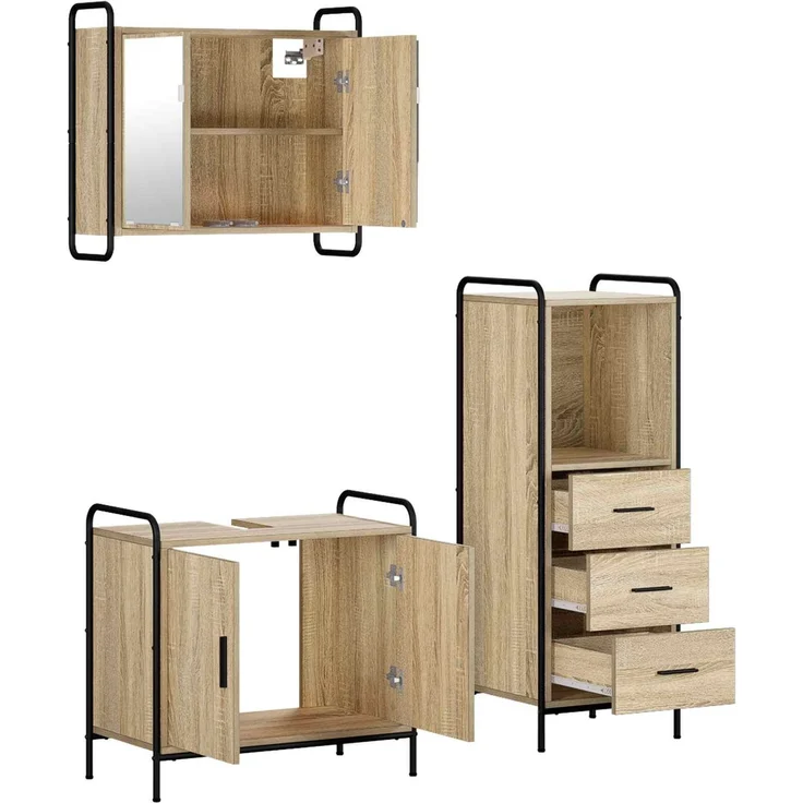vidaXL Badezimmerschrank-Set 3 stk. Sonoma-Eiche 40 x 36 x 109,5 cm 3444520 – Bild 6