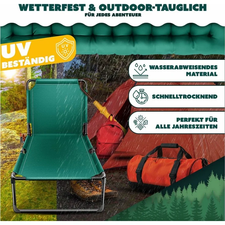 KESSER® Campingbett klappbar mit Tragetasche, Nackenkissen, Vakuumtasche & Getränkehalter, 190 x 68 x 30 cm bis 250 kg belastbar, aus Oxford-Gewebe und stabilem Stahlgerüst, ideal für Garten Camping Taupe / Grün – Bild 4