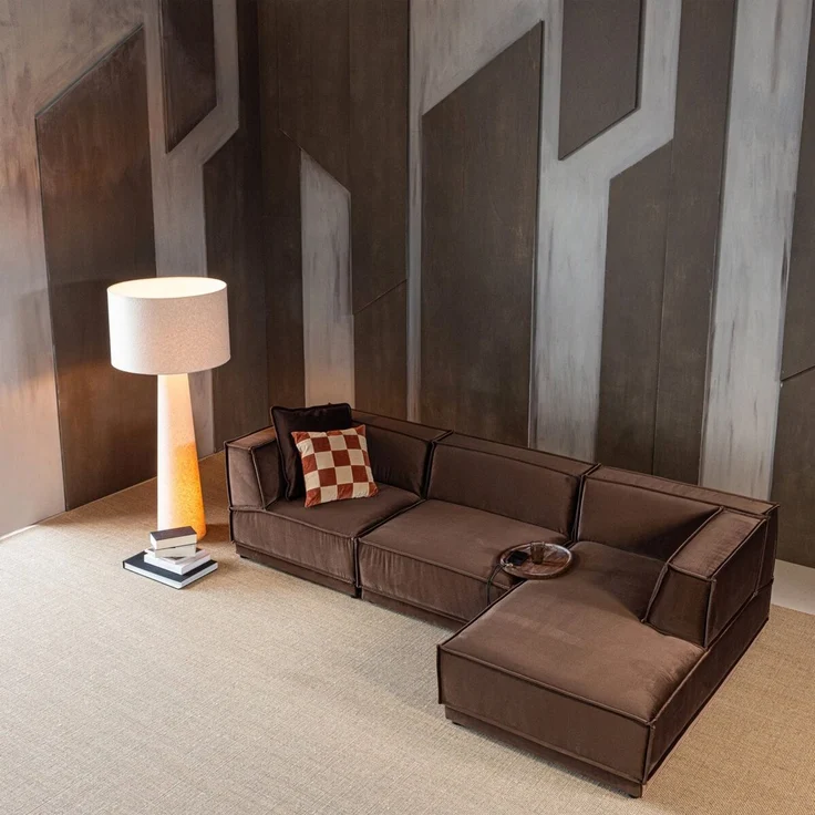 Ecksofa Chaiselongue Manu - Samt Braun, Rechts – Bild 2