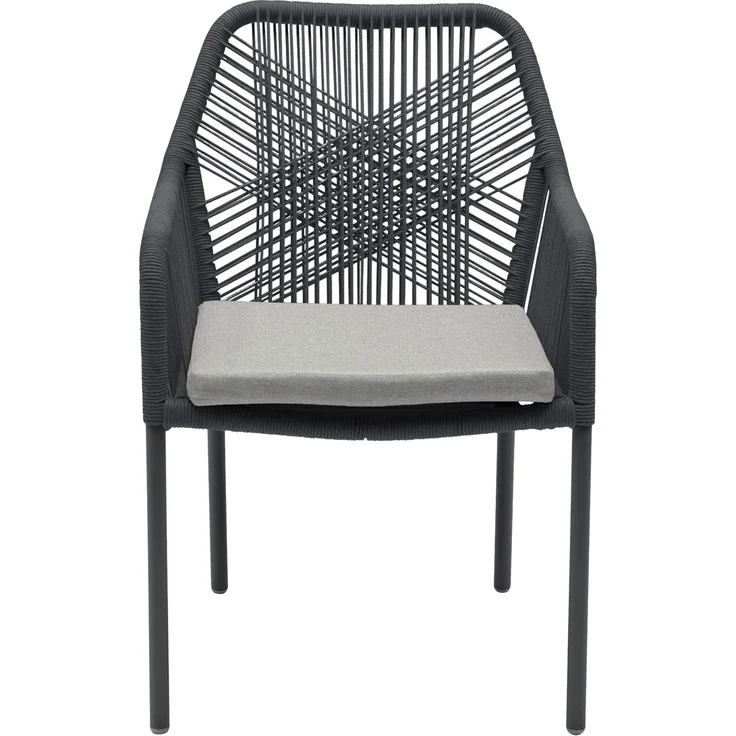 STILO Gartenstuhl, mit Armlehnen, Aluminiumgestell und Rope in Charcoal, inkl. Sitzkissen in Grau – Bild 3