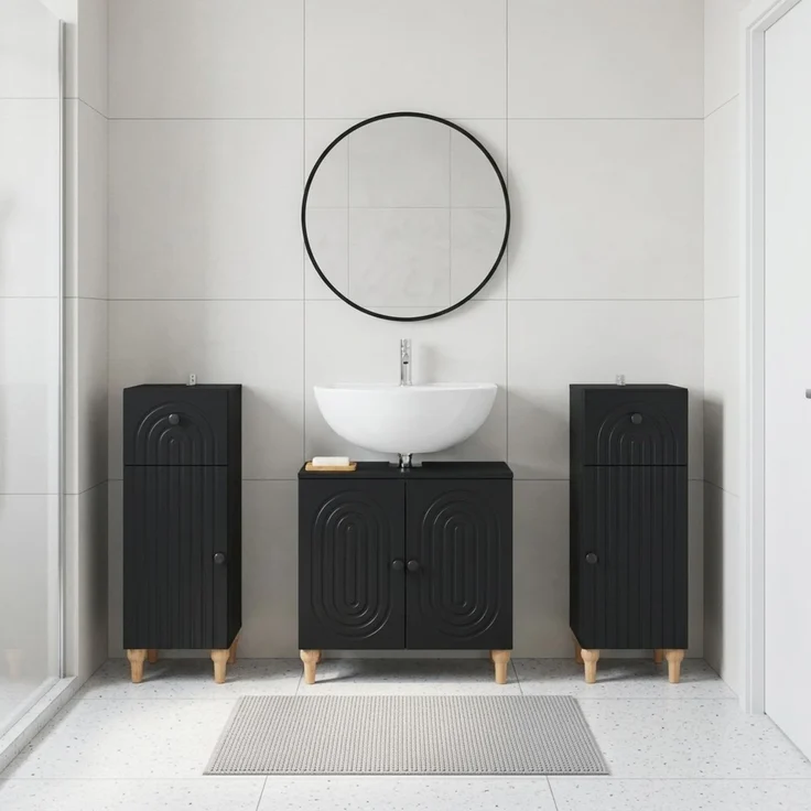 vidaXL 3-teiliges Badezimmer-Schranksystem ALKMAAR 3 stk. Schwarz 3417991 – Bild 1
