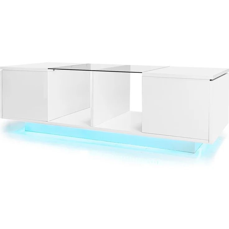 Couchtisch mit Glasplatte & LED-Lichtband, 120x50x38,5 cm, Schwarz – Bild 7