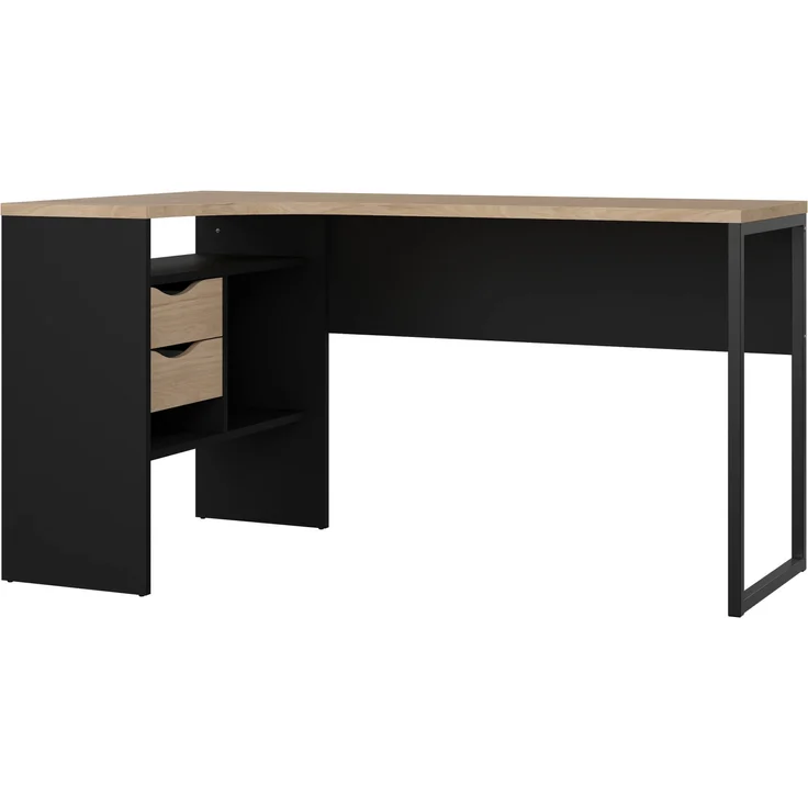 Dmora Schreibtisch Moire, Mehrzweckschreibtisch, Bürotisch für PC, Eckschreibtisch, 145x81 h77 cm, Schwarz und Eiche – Bild 6